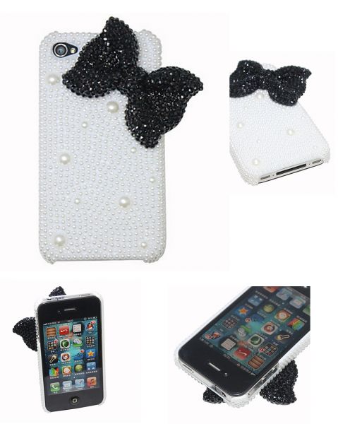 case iphone branca com laço preto de strass