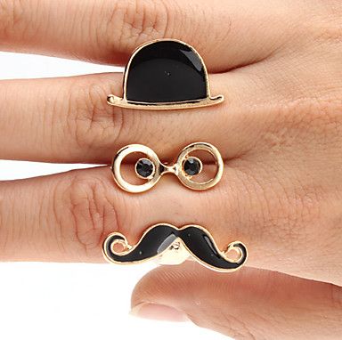 anel mustache dourado e preto